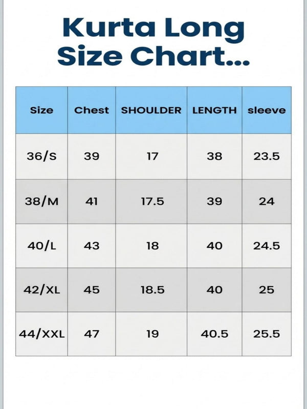 Men's Kurta Size Chart - Indiehaat