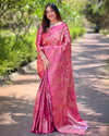 Indiehaat | Pure Tissue Silk Zari Woven Pink Saree