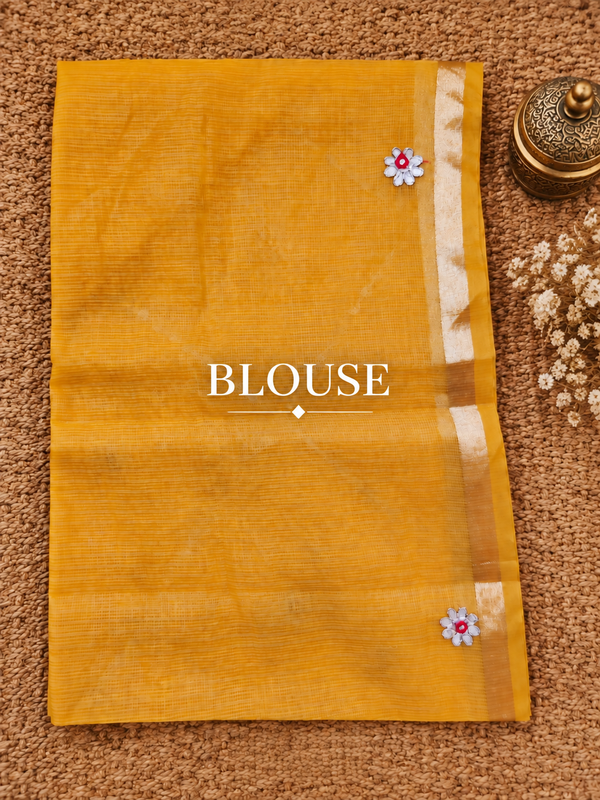 Pankhudi Gota Patti Sunny Yellow Kota Cotton Saree