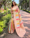 Indiehaat | Organza Multicolor Zari Woven Peach Saree