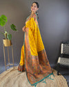 Indiehaat | Meenakari Yeola Paithani Silk Zari Woven Yellow Saree