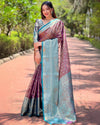 Indiehaat | Kanchipuram Tissue Silk Zari Woven Wine Saree