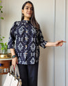 Indiehaat | Kanchi Cotton Peplum Tops Intense Black BlockPrinted