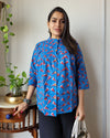 Indiehaat | Kanchi Cotton Peplum Tops Regal Blue BlockPrinted