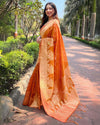 Indiehaat | Organza Floral Rainbow Zari Woven Orange Saree