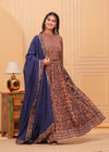 Indiehaat | Blockprinted Brown & Blue Lehanga Choli Set