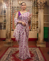 Indiehaat | Mul Cotton Printed Saree White & Purple