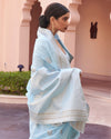 Indiehaat | Silk Linen Banarasi Brocade Gray Saree