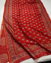 Indiehaat | Ajrakh Printed Chanderi Silk Saree Red | Serenity in Silk