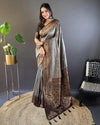 Indiehaat | Soft Silk Contrast Zari Woven Gray Saree