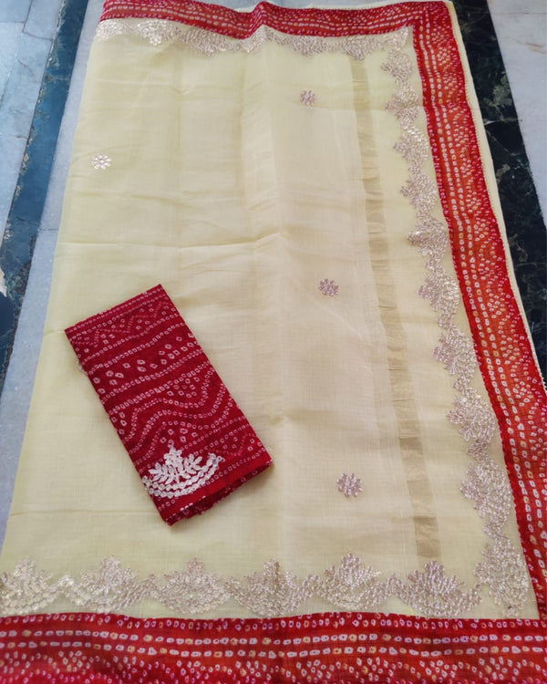 Tye & Drape Kota Cotton Kachi Gotta Green Saree