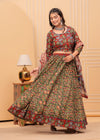 Indiehaat | Blockprinted Green & Red Lehanga Choli Set