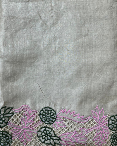 Silkmark Certified Kinetic Pure Tussar Cutwork Beige Saree