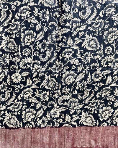 Silkmark Tussar Blissful Blockprint Red & Black Saree