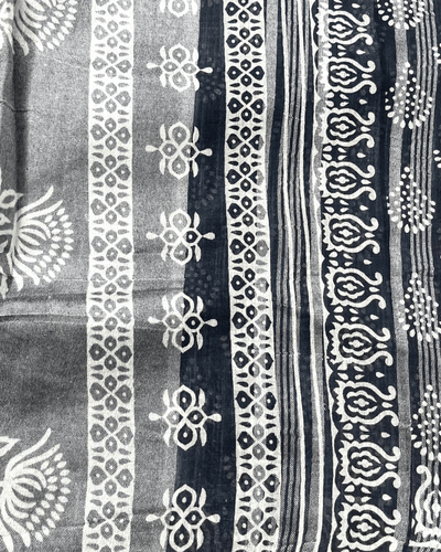 Misty Slub Linen Saree Gray Batik Print