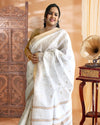 Indiehaat|Kota Silk White Color Saree Jaquard Weaving Golden Zari Work With Blouse