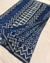 Indiehaat | Indigo Blockprint Pure Chanderi Silk Saree | Elegance in Blue