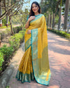 Indiehaat | Kanchipuram Tissue Silk Zari Woven Yellow Saree