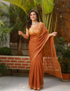 Pure Cotton Kota Doria Saree Brown Jaal Embroidery