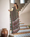 Indiehaat | Blockprinted Mul Cotton Green Saree