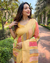 Indiehaat | Organza Multicolor Zari Woven Yellow Saree