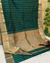 Indiehaat | Pure Maheshwari Silk Kosa Pallu Green Saree