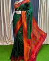 Indiehaat | Paithani Silk Meenakari Buti Embroidery Saree Green