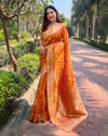 Indiehaat | Organza Floral Dual Zari Woven Orange Saree