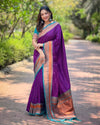 Indiehaat|Paithani Silk Zari Woven Contrast Purple & Blue Saree