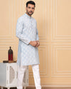 Indiehaat | Royal Reflection BlockPrinted Cotton Kurta Pyjama Light Blue