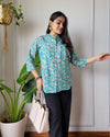 Indiehaat | Pure Cotton Peplum Top Blue Blockprinted