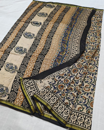 Indiehaat | Chanderi Silk Kalamkari Beige Saree