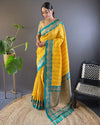 Indiehaat | Soft Silk Zari Woven Contrast Green Saree with Satin Border