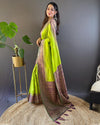 Indiehaat | Soft Silk Contrast Zari Woven Green Saree