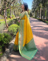 Indiehaat | Soft Silk Floral Border Contrast Zari Woven Yellow Saree