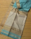 Indiehaat | Pure Maheshwari Silk Kosa Pallu Blue Saree