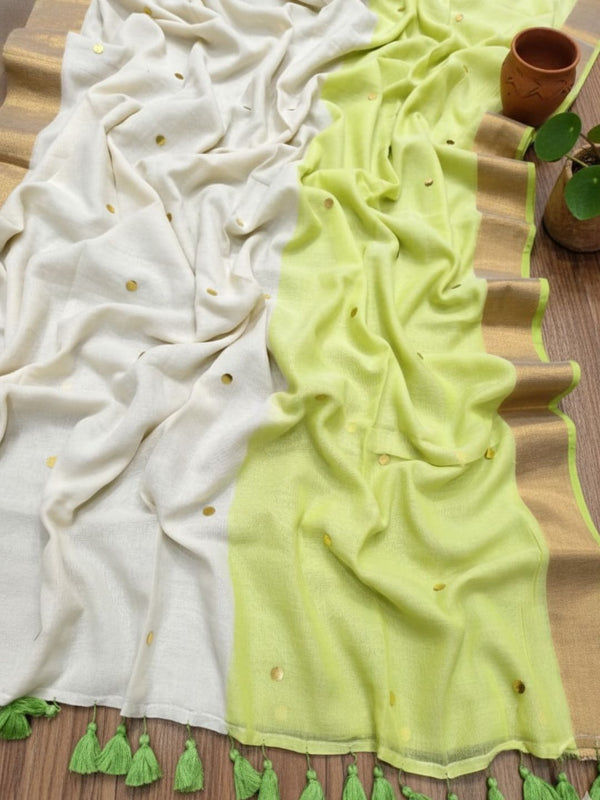 Jamdani Charm Pure Mul Cotton Saree Lemon & White