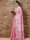 Blissful Pure Linen Embroidered Handloom Pink Saree