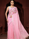 Magnificent Pure Linen Saree Hand Embroidered Pink