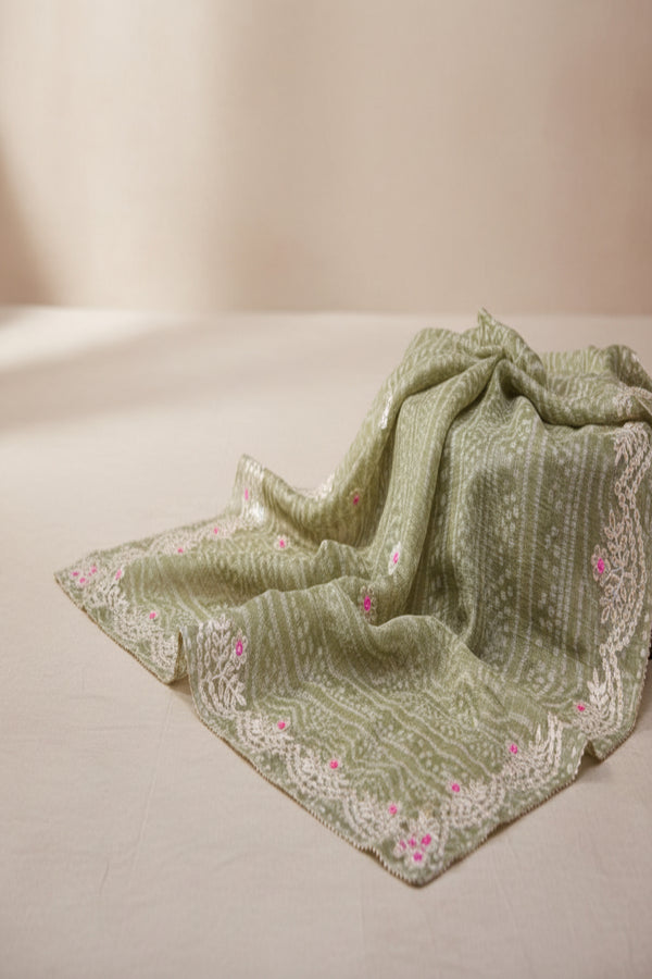 Tye & Drape Kota Doria Bandhej Print Gray Saree