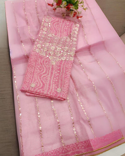 Charm Pink Gota Patti Suit | Kota Doria Trio | IndieHaat