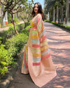 Indiehaat | Organza Multicolor Zari Woven Peach Saree