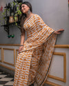 Indiehaat | Mul Cotton Printed Saree Yellow & White