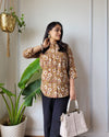 Indiehaat | Pure Cotton Peplum Top Brown Blockprinted