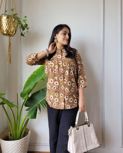 Indiehaat | Pure Cotton Peplum Top Brown Blockprinted