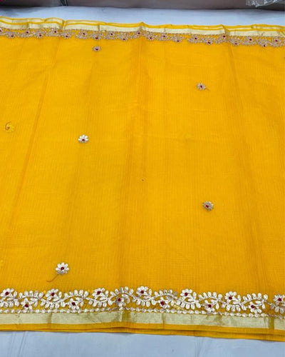 Indiehaat | Kota Cotton Gota Patti Yellow Saree