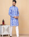 Indiehaat | Royal Reflection BlockPrinted Cotton Kurta Pyjama Serene Blue