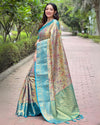 Indiehaat | Dharmavaram Silk Zari Woven Golden & Blue Saree