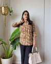 Indiehaat | Pure Cotton Peplum Top Brown Blockprinted