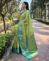 Indiehaat | Kanchipuram Tissue Silk Zari Woven Green Saree